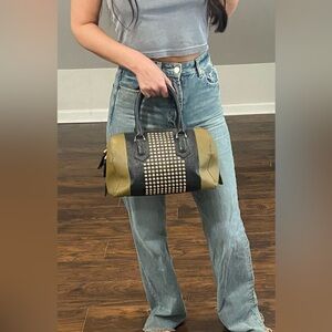 HENRI BENDEL GREEN EMBOSSED LEATHER TOP HANDLE BAG